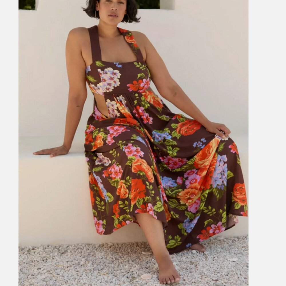 Anthropologie The Piper Bandeau Maxi Dress Brown Floral Plus Size 3X NWT - Picture 2 of 7